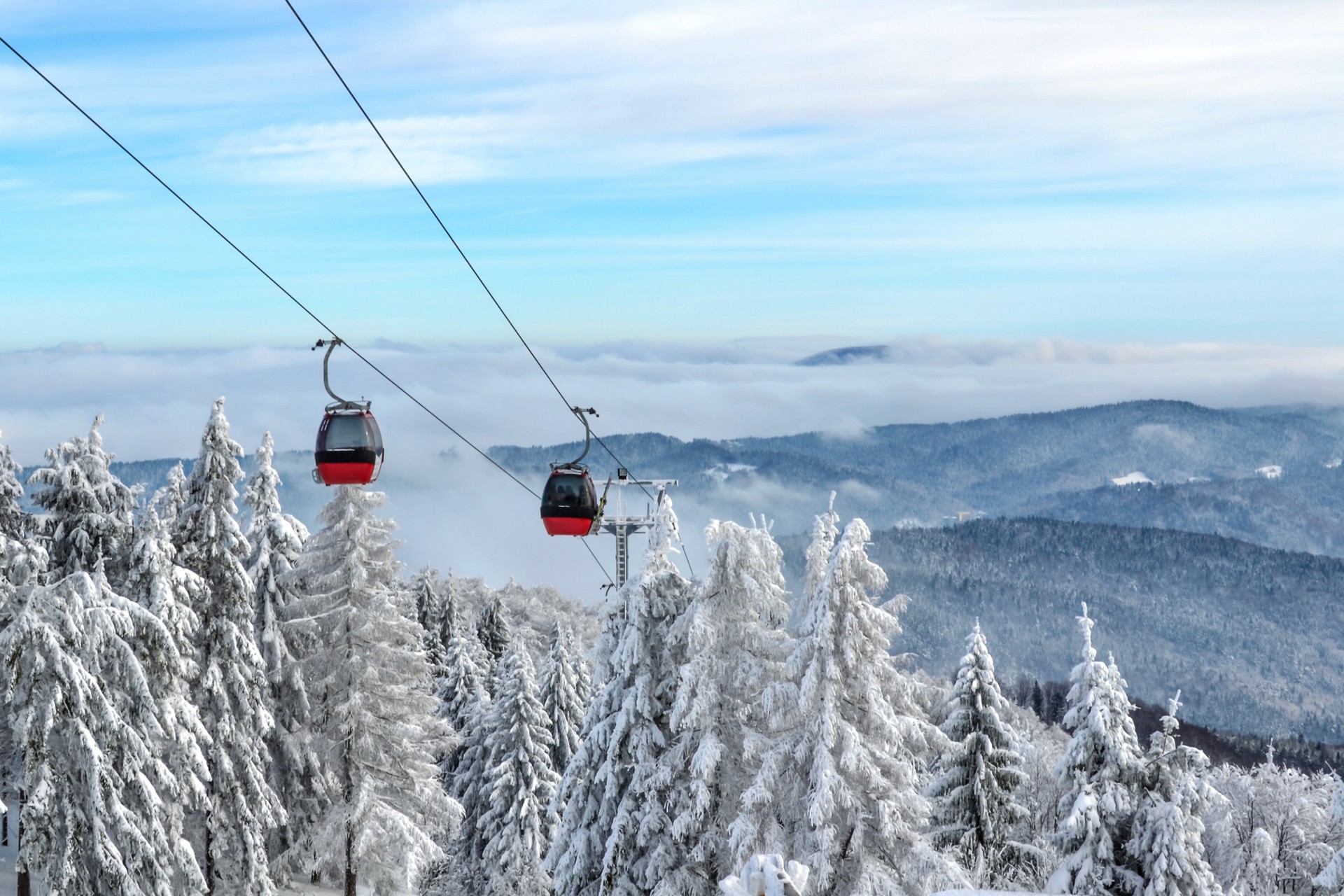 Gondola lift in a ski resort